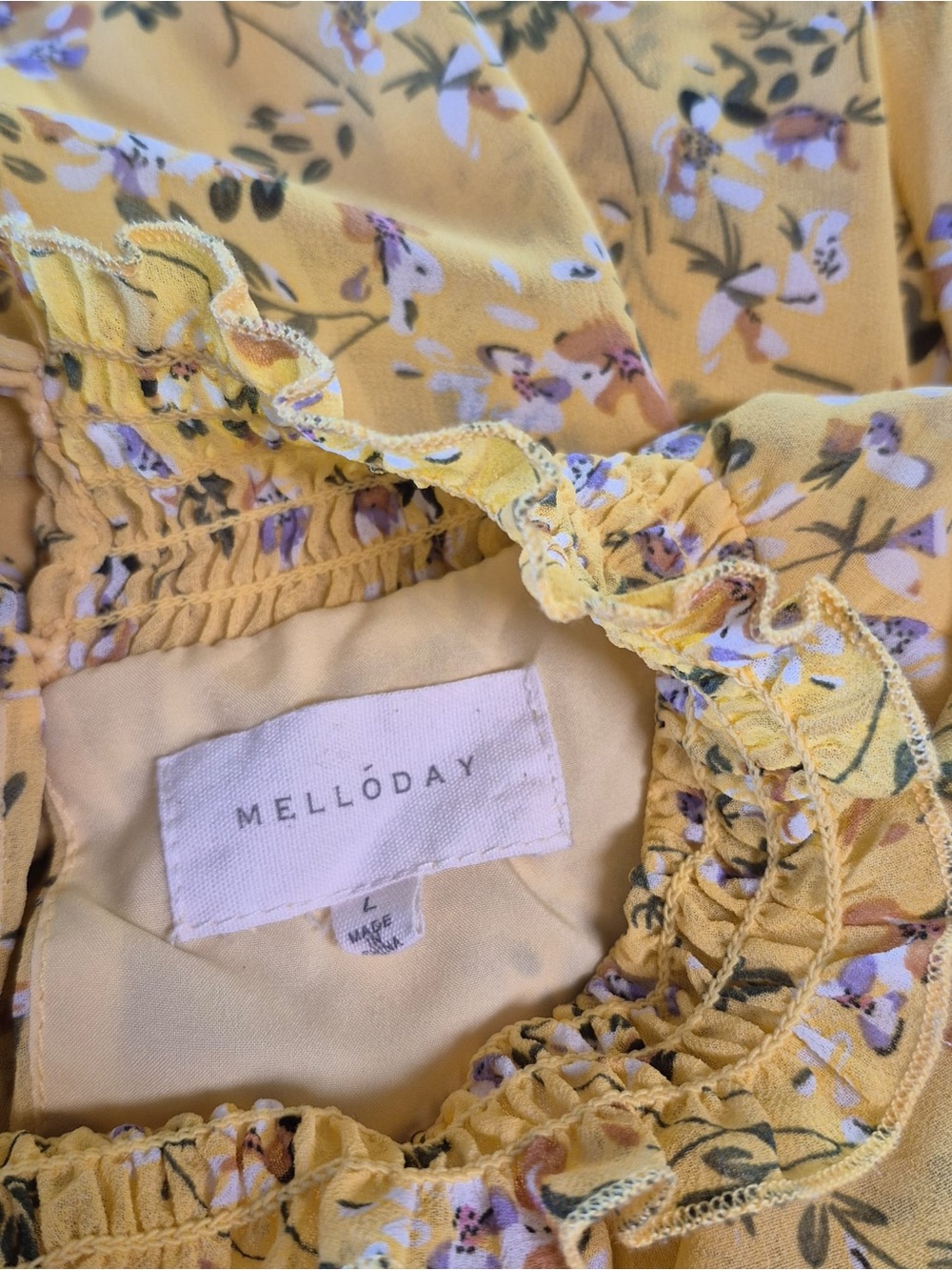 Yellow Floral Smocked Maxi Dress - Picture 3 of 5